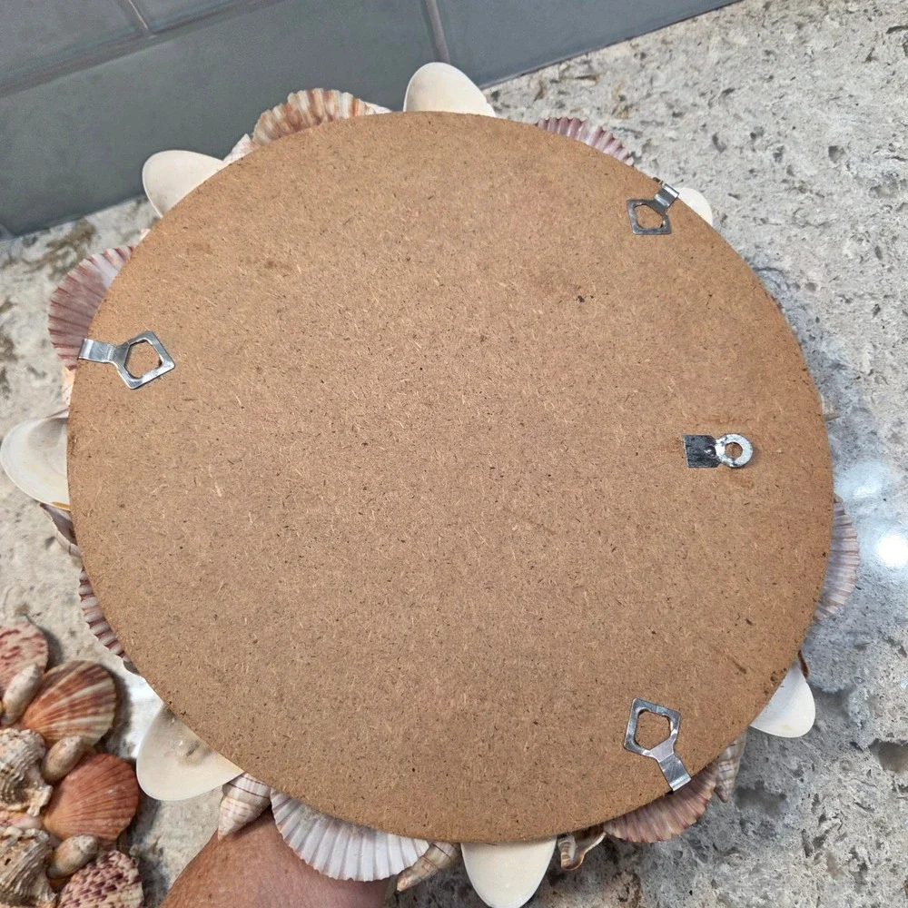 Vintage Natural Seashell Round Wall Mirror 11.5in Coastal Beach House Nautical